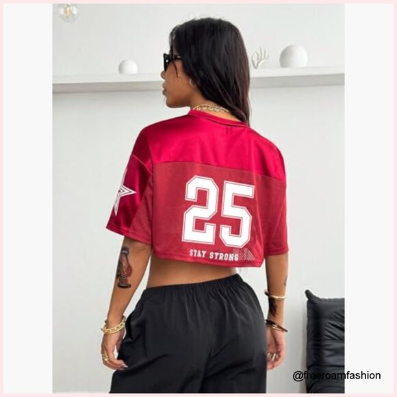 Mesh Football Jersey Shrug Crop Top Short Sleeve Y2K Streetwear Shirt - Picture 5 of 6